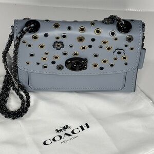 Coach Parker Tea Rose Blue rivets crossbody Bag NWT Chain & Leather w dusty
